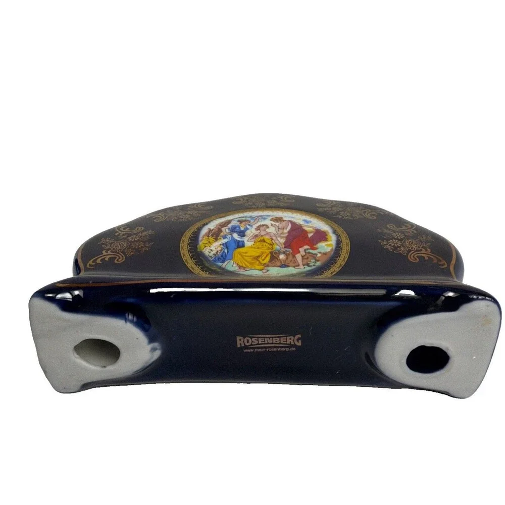 Rosenberg Porcelain Cobalt Napkin Holder 24k Gold Plate Classical Figural Scene